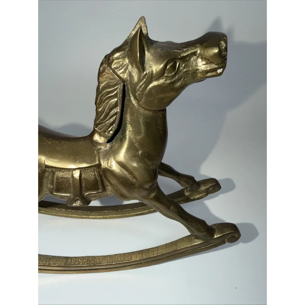 Vintage Brass Horse Figurine Solid Brass Rocking Horse Equestrian Home Decor